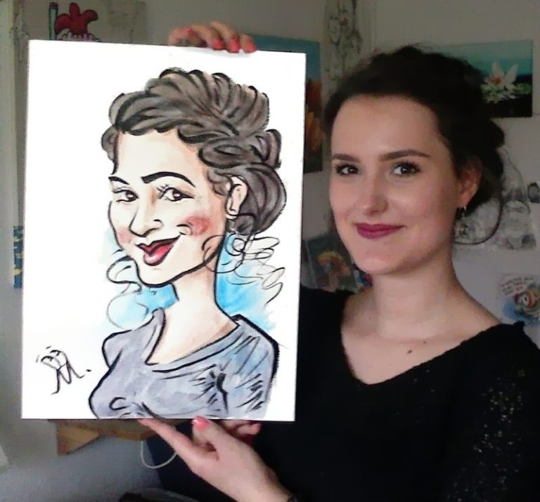 Karikatur Zeichnung, Schnellzeichnung Frau in farbe