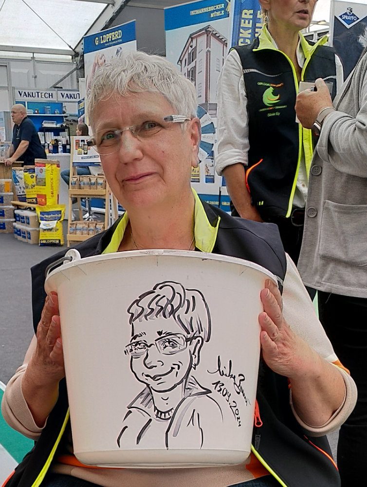  Karikatur Zeichnung, Schnellzeichnung  auf Plasteeimer