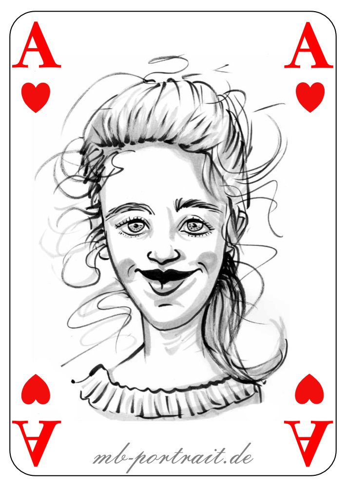  Karikatur Zeichnung, Schnellzeichnung  auf einer Spielkarte für Kongresse und Messen