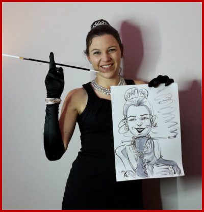 Frau mit Handschuhen Karikatur Zeichnung, Schnellzeichnung  