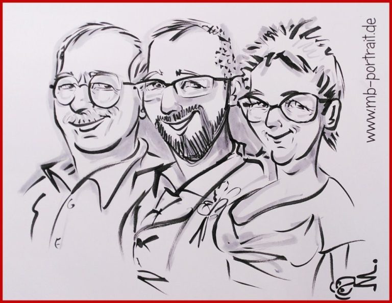 Karikatur Zeichnung, Drei Personen Karikatur